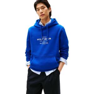 Tommy Hilfiger mens Medium Weight Hoodie With Signature Printed Graphic Logo(Wedge Blue)