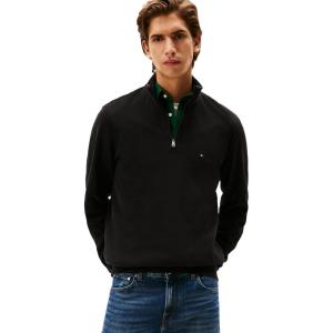 Tommy Hilfiger mens Medium Weight Ribbed 1/4 Zip Sweatshirt(Black)