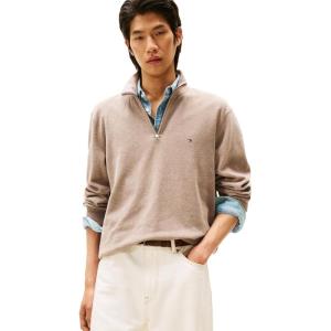 Tommy Hilfiger mens Medium Weight Ribbed 1/4 Zip Sweatshirt(Coastal Taupe Heather)