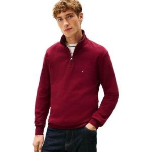 Tommy Hilfiger mens Medium Weight Ribbed 1/4 Zip Sweatshirt(Deep Rouge)
