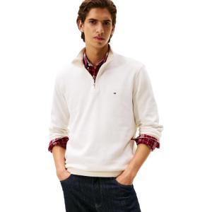 Tommy Hilfiger mens Medium Weight Ribbed 1/4 Zip Sweatshirt(Ecru)