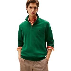 Tommy Hilfiger mens Medium Weight Ribbed 1/4 Zip Sweatshirt(Ornamental Green)