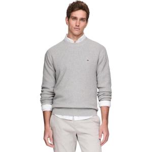 Tommy Hilfiger mens Waffle Knit Crewneck Sweater Lightweight Pullover, Also Available in Big & Tall(Light Grey Heather)