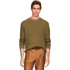 Tommy Hilfiger mens Waffle Knit Crewneck Sweater Lightweight Pullover, Also Available in Big & Tall(Utility Olive)