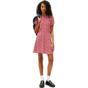 Tommy Jeans Women’s Fit and Flare Floral Design Summer Casual Dresses(Red / Small Flowers)