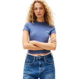Tommy Jeans Womens Graphic Tee with Embroidered Logo Detail(Blue Moment)