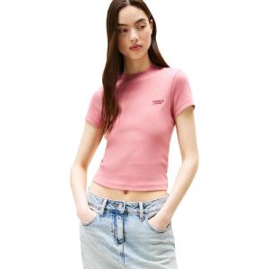 Tommy Jeans Womens Graphic Tee with Embroidered Logo Detail(Tahiti Berry)
