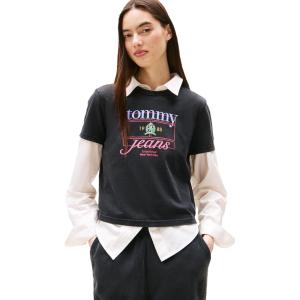 Tommy Jeans Womens Graphic Tee with Printed Crest and Logo Detail(Black)