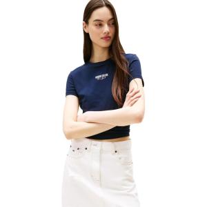 Tommy Jeans Womens Graphic Tee with Printed Logo Design(Dark Night Navy)