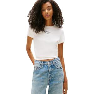 Tommy Jeans Womens Graphic Tee with Printed Logo Design(Ecru)