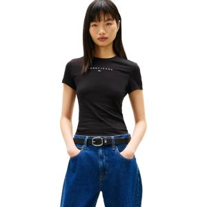 Tommy Jeans Women’s Graphic Tee with Rhinestone Flag Logo(Black)