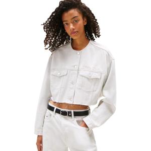 Tommy Jeans Womens Lightweight Collarless Cropped Jean Jacket(Denim White)