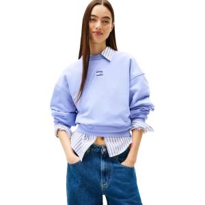 Tommy Jeans Women’s Medium Weight Pullover Crewneck with Center Embroidered Flag Logo(Vintage Iris)