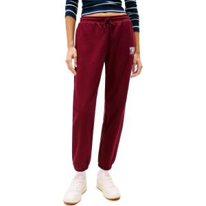 Tommy Jeans Womens Regular Logo Jogger Sweatpants with Drawstring Ties(Deep Rouge)