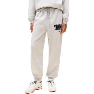 Tommy Jeans Womens Regular Logo Jogger Sweatpants with Drawstring Ties(Light Grey Heather)