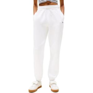 Tommy Jeans Womens Relaxed Script Logo Jogger Sweatpants, with Drawstring Ties(White)