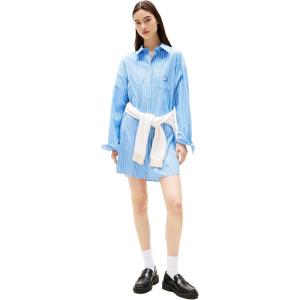 Tommy Jeans Womens Shirt Dress with Flag Logo(Ecru / Blue Stripe)