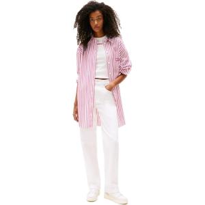 Tommy Jeans Womens Shirt Dress with Flag Logo(Ecru / Pink Stripe)