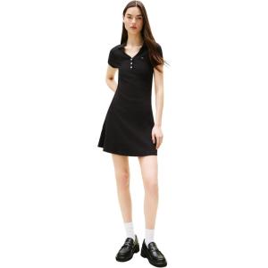 Tommy Jeans Womens Short Sleeve Polo Dress with Stretch Summer Casual Dresses(Black)