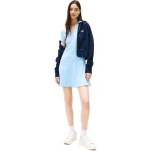 Tommy Jeans Womens Short Sleeve Polo Dress with Stretch Summer Casual Dresses(Light Powdery Blue)