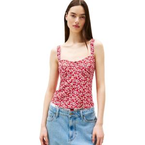 Tommy Jeans Women’s Sleeveless Shirt with Floral Design(Red / Small Flowers)