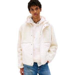 Tommy Jeans mens Lightweight Mixed Teddy Jacket With Embroidered Logo(Ancient White)