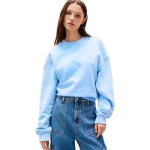 Tommy Jeans womens Medium Weight Pullover Crewneck With Embroidered Flag Logo(Light Powdery Blue Tonal)