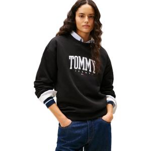 Tommy Jeans womens Medium Weight Pullover Crewneck With Printed Logo(Black)