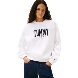 Tommy Jeans womens Medium Weight Pullover Crewneck With Printed Logo(Optic White)