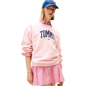 Tommy Jeans womens Medium Weight Pullover Crewneck With Printed Logo(Pink Dream)