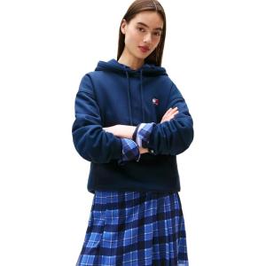 Tommy Jeans womens Medium Weight Pullover Hoodie With Embroidered Flag Logo(Dark Night Navy)
