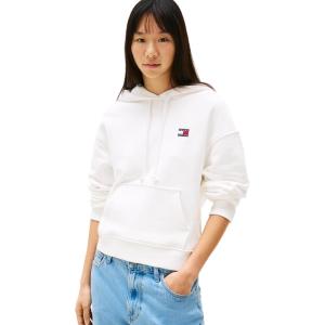 Tommy Jeans womens Medium Weight Pullover Hoodie With Embroidered Flag Logo(Ecru)