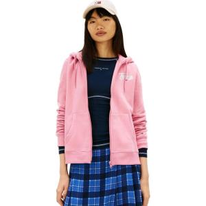 Tommy Jeans womens Medium Weight Zip Up Hoodie With Printed Logo and Drawstring(Mystic Pink)
