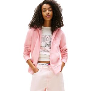 Tommy Jeans womens Medium Weight Zip Up Hoodie With Script Logo and Drawstring(Ballet Pink)