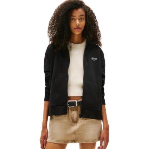 Tommy Jeans womens Medium Weight Zip Up Hoodie With Script Logo and Drawstring(Black)