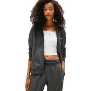 Tommy Jeans womens Medium Weight Zip Up Hoodie With Script Logo and Drawstring(Dark Grey Heather)