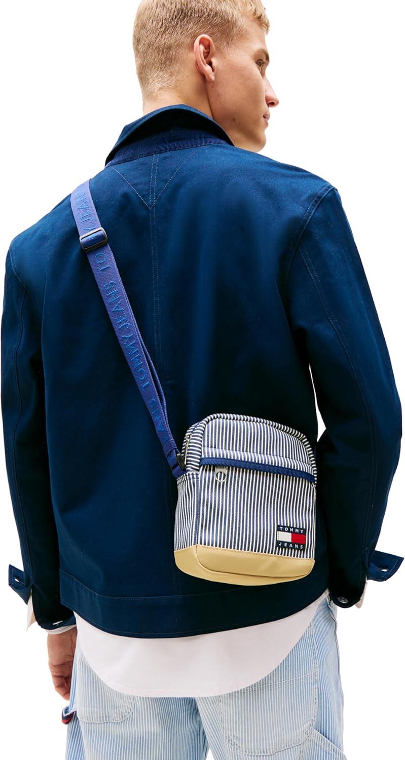 imageTommy Jeans mens Essential Daily Crossbody Bag With Zipper and Adjustable StrapHickory Stripe