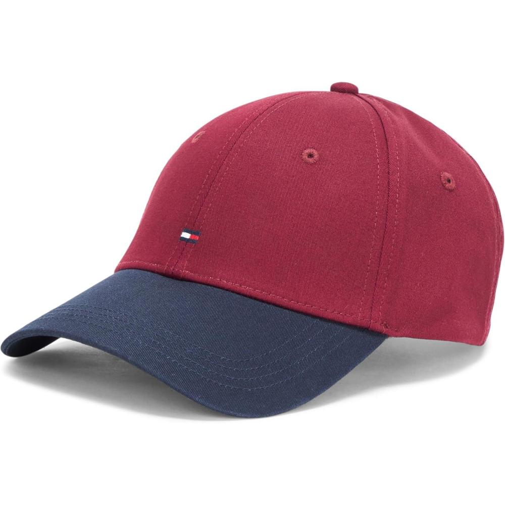 imageTommy Hilfiger Mens Cotton Flag Logo Adjustable Baseball CapDeep RougeSpace Blue