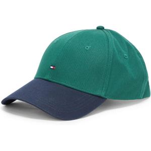 Tommy Hilfiger Mens Cotton Flag Logo Adjustable Baseball Cap(Ornamental Green/ Space Blue)