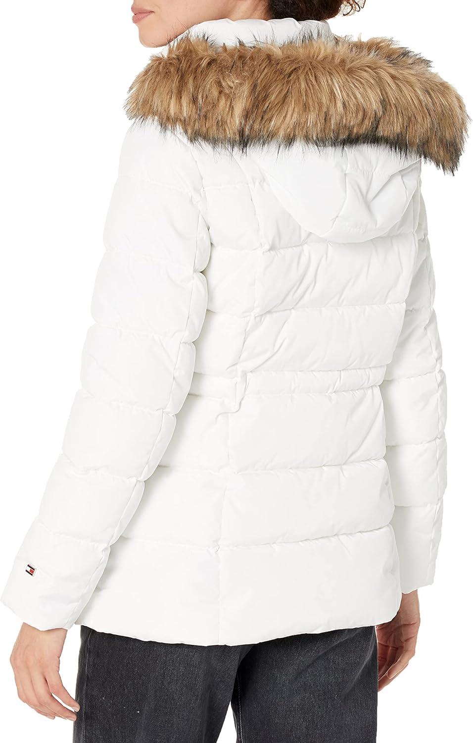 imageTOMMY HILFIGER womens Fur Hood Zip Up Short Puffer JacketWhite Shade