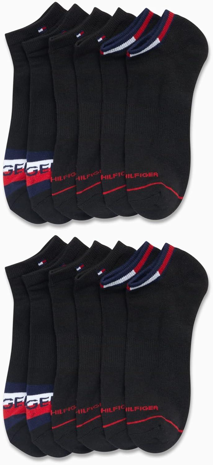 imageTommy Hilfiger Mens Athletic Socks Cushion No Show Socks 12 PackAll Black