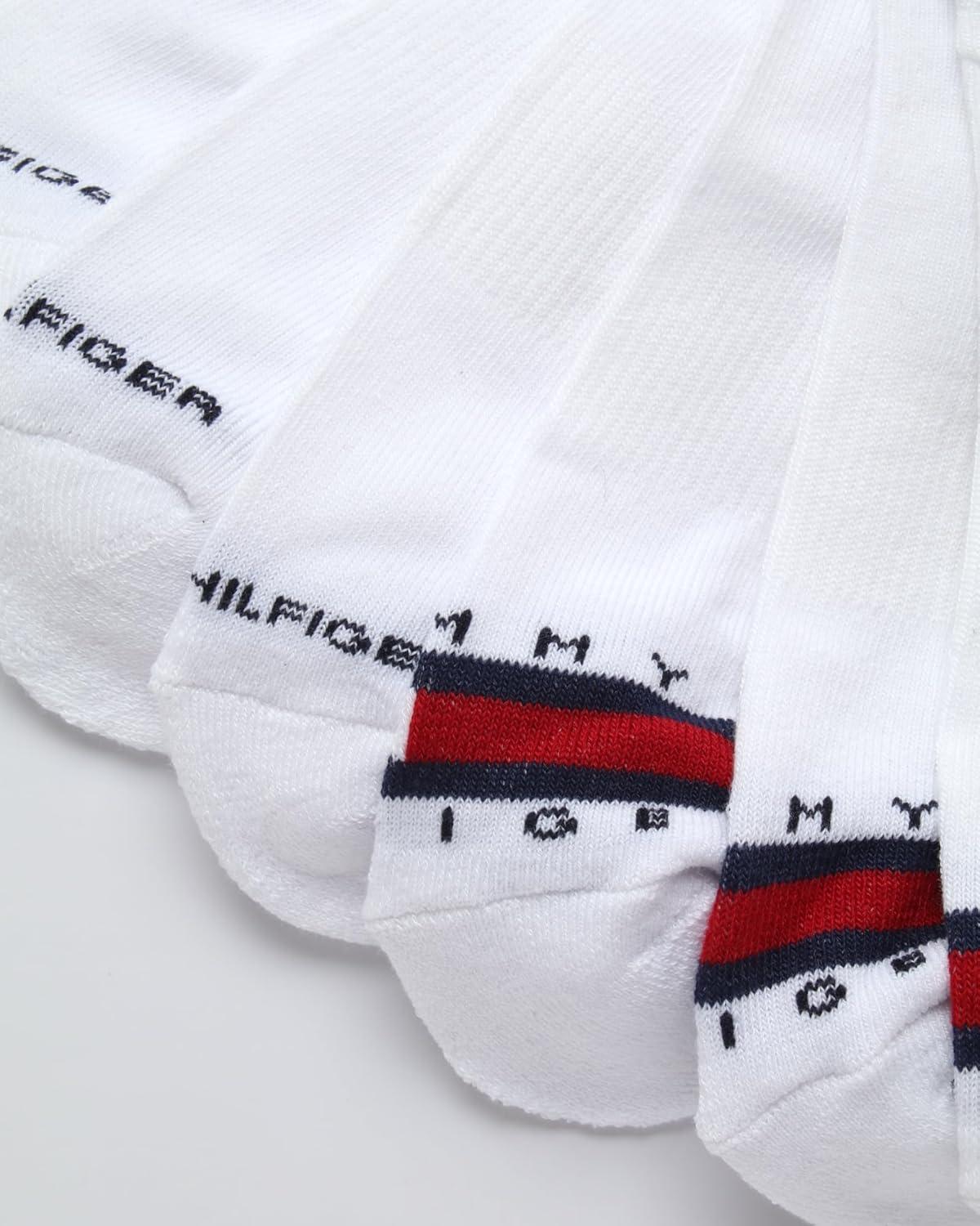 imageTommy Hilfiger Mens Athletic Socks Cushion No Show Socks 12 PackWhiteBlack Stripe