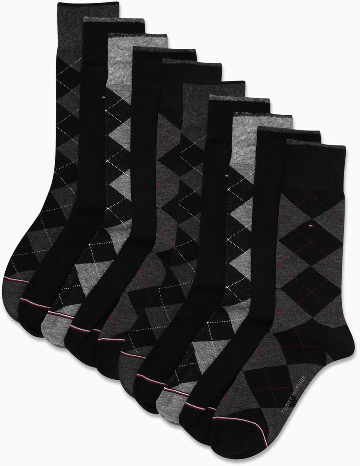 imageTommy Hilfiger Mens Casual Soft Cotton Blend Crew Socks 10 PackBlack Argyle