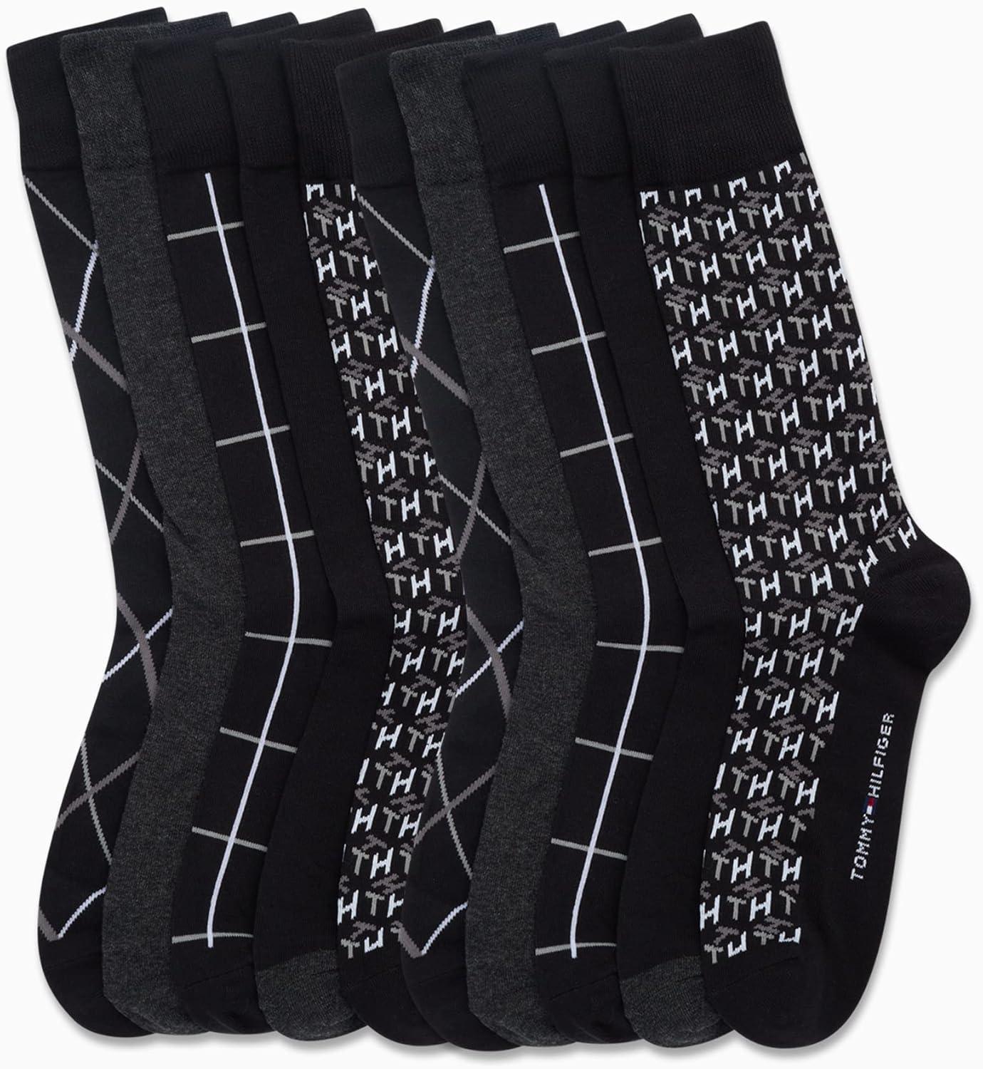 imageTommy Hilfiger Mens Casual Soft Cotton Blend Crew Socks 10 PackBlack Assorted