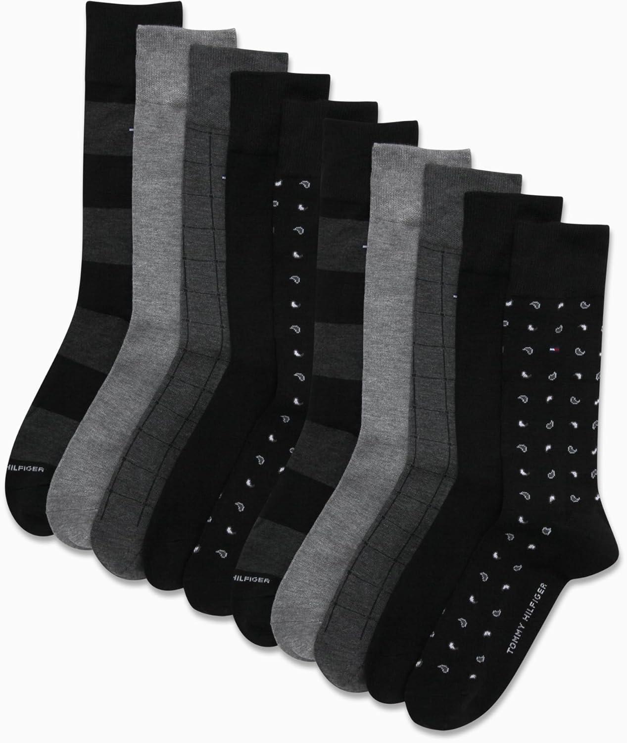 imageTommy Hilfiger Mens Casual Soft Cotton Blend Crew Socks 10 PackBlack Grey Assorted