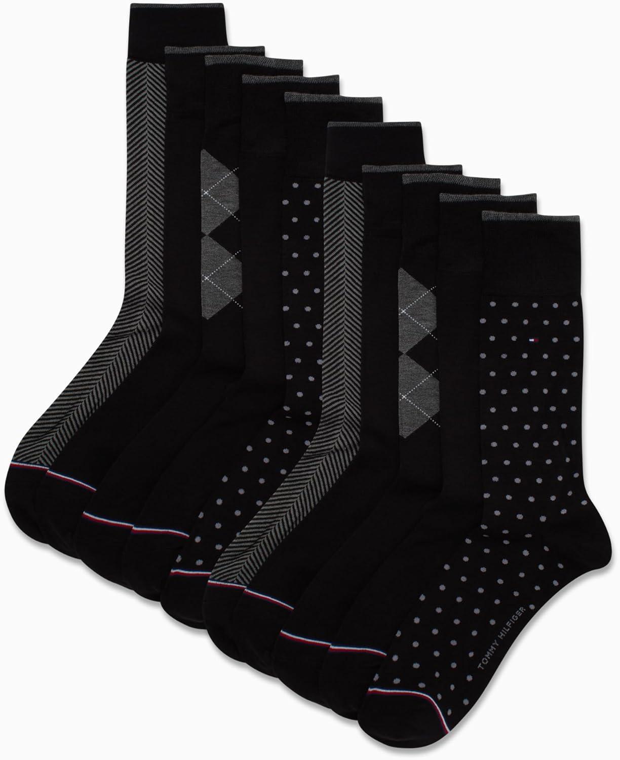 imageTommy Hilfiger Mens Casual Soft Cotton Blend Crew Socks 10 PackBlack Multi