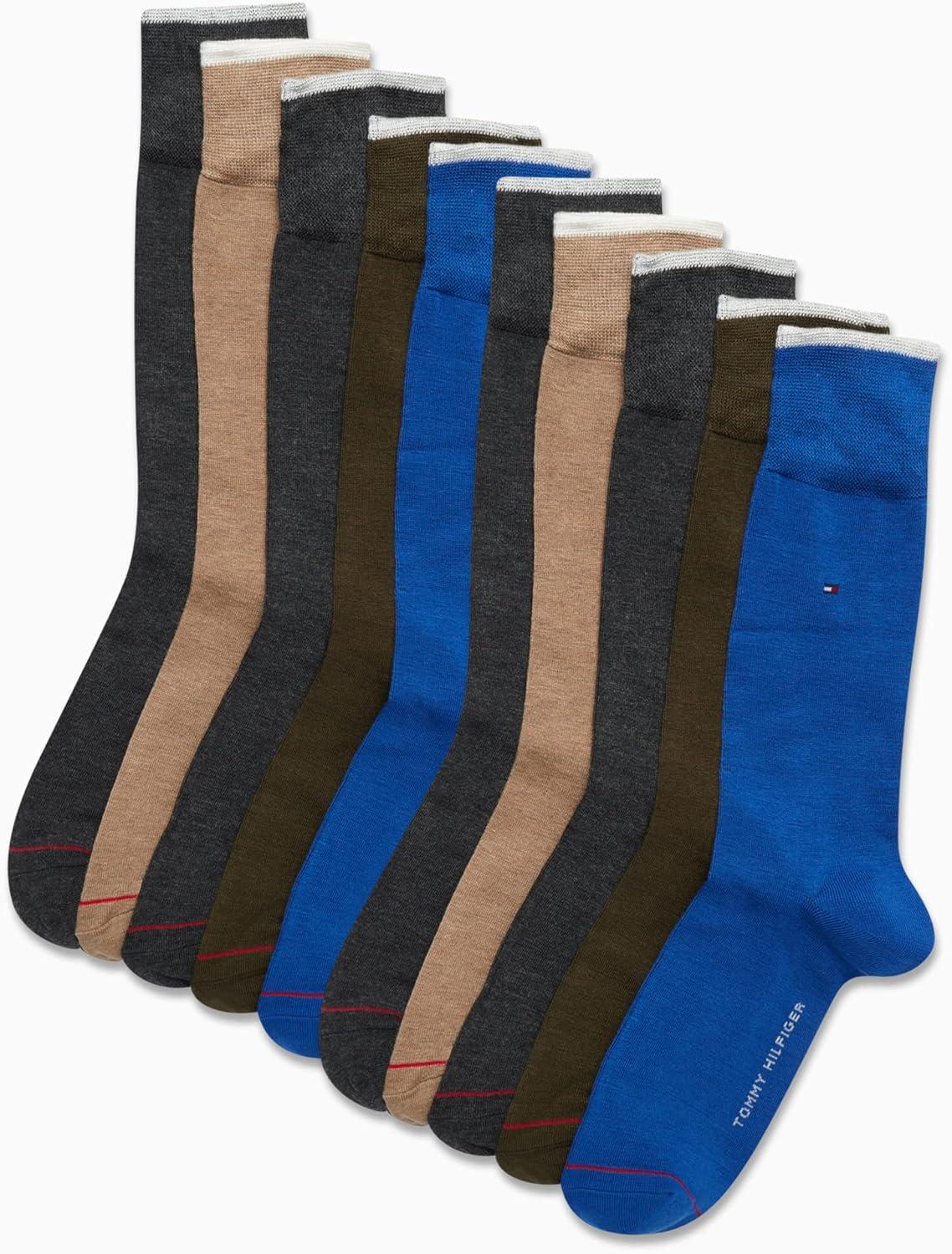 imageTommy Hilfiger Mens Casual Soft Cotton Blend Crew Socks 10 PackBlue Assorted