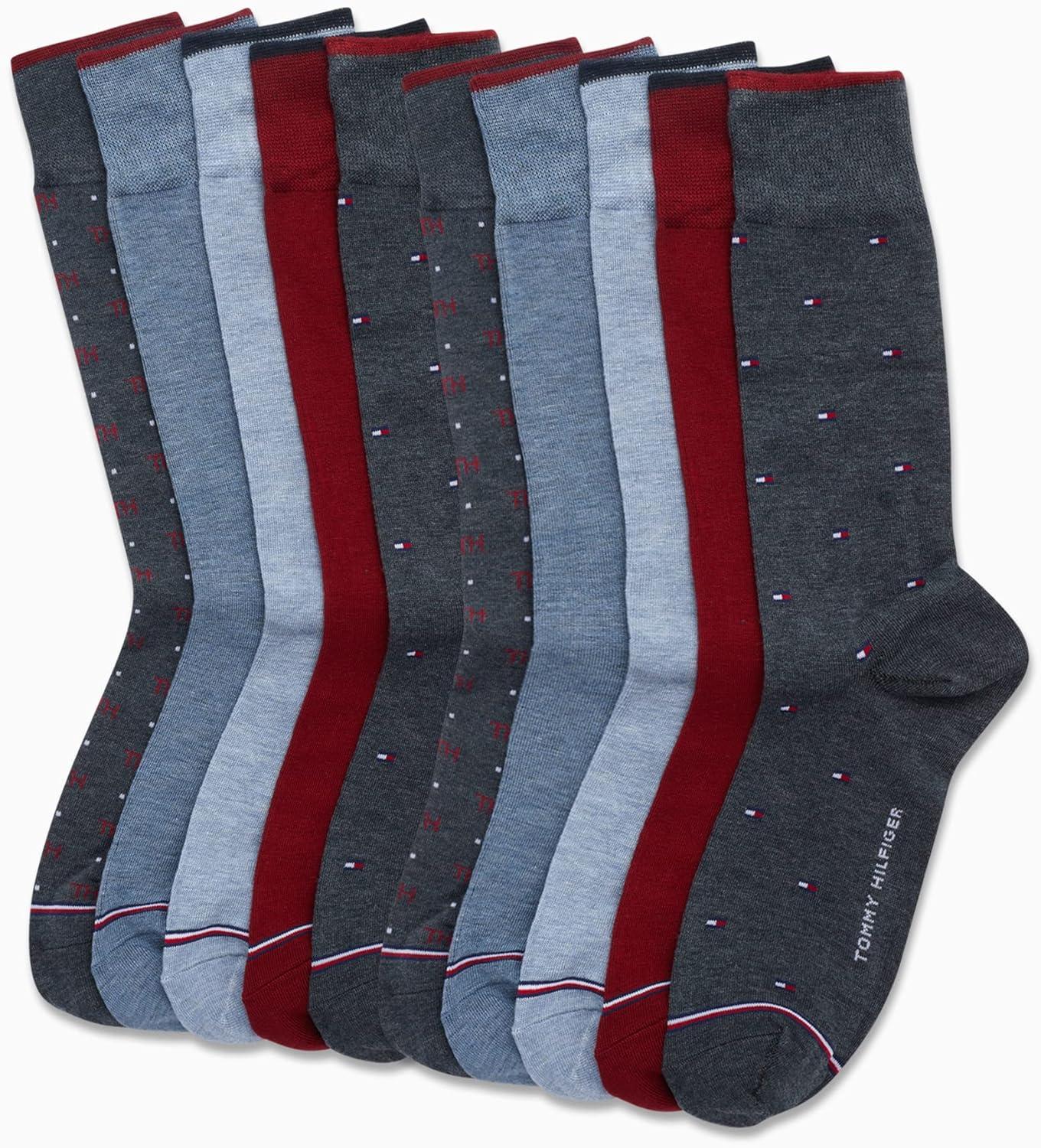 imageTommy Hilfiger Mens Casual Soft Cotton Blend Crew Socks 10 PackDenim Assorted