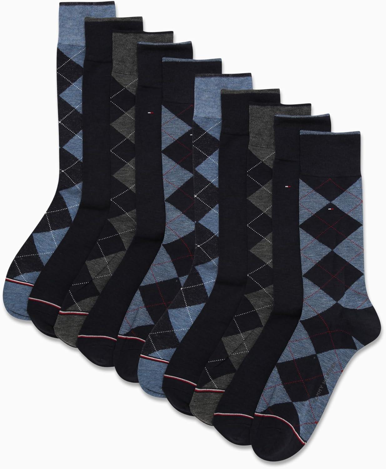 imageTommy Hilfiger Mens Casual Soft Cotton Blend Crew Socks 10 PackNavy Argyle