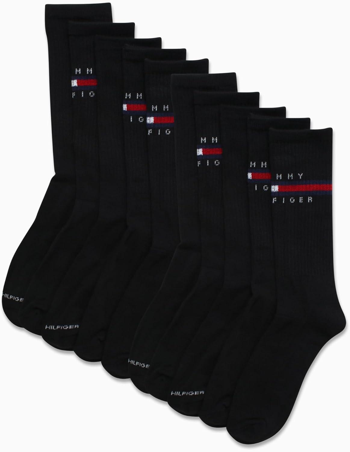 imageTommy Hilfiger Mens Crew Socks 10 Pack Moisture Wicking Cushioned Crew Running Socks for Men for Sports ampamp WorkoutAll Black